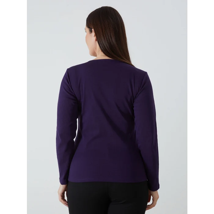 LCWAIKIKI Basic Mor Bisiklet Yaka Düz Uzun Kollu Kadın Body