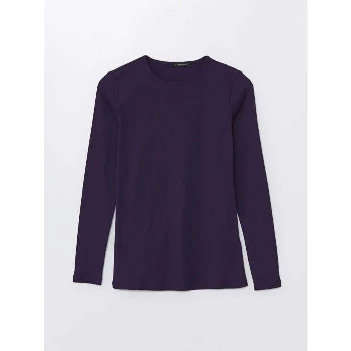 LCWAIKIKI Basic Mor Bisiklet Yaka Düz Uzun Kollu Kadın Body