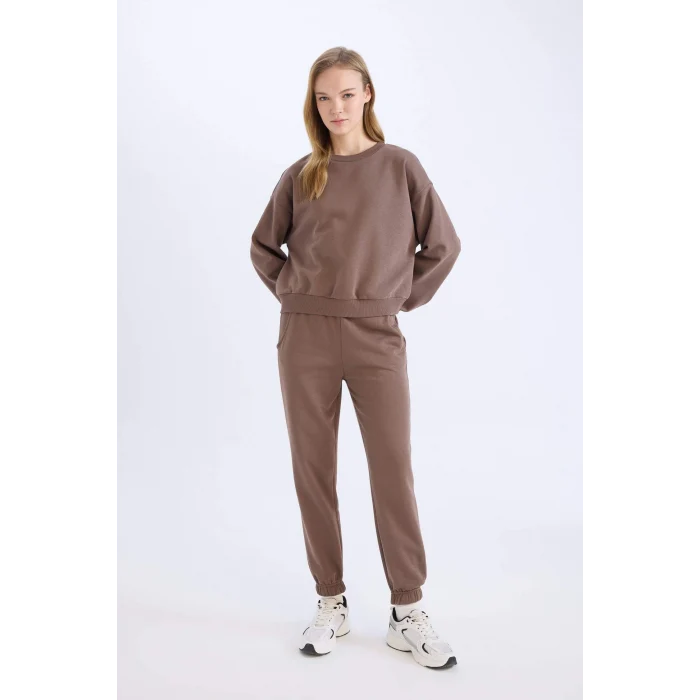 Defacto D8022 Kahve Regular Fit 2li Takım Sweatshirt Beli Lastikli Eşofman Altı
