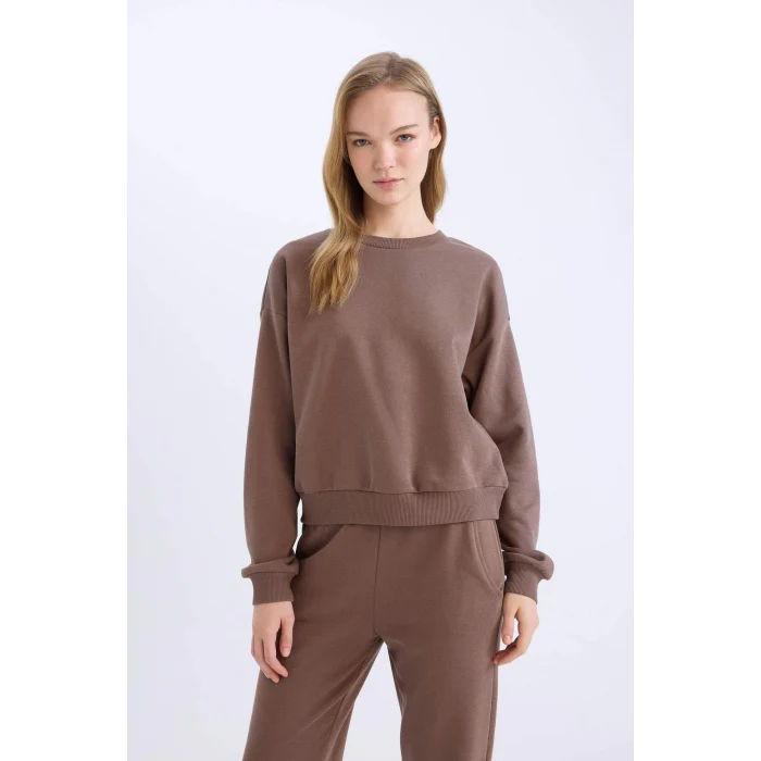 Defacto D8022 Kahve Regular Fit 2li Takım Sweatshirt Beli Lastikli Eşofman Altı
