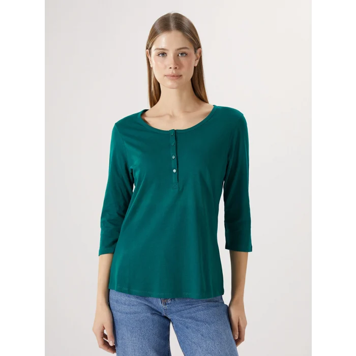 LCWAIKIKI Basic Yeşil Bisiklet Yaka Kadın Tişört