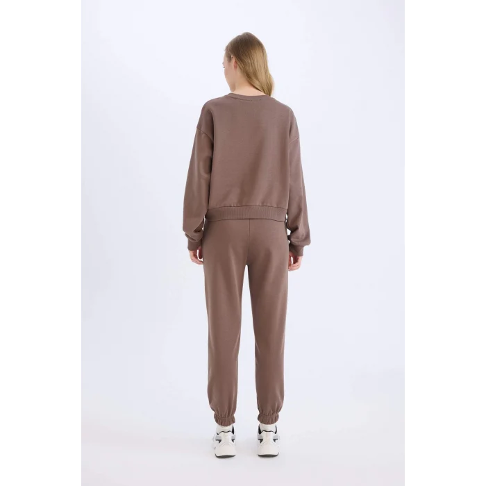 Defacto D8022 Kahve Regular Fit 2li Takım Sweatshirt Beli Lastikli Eşofman Altı