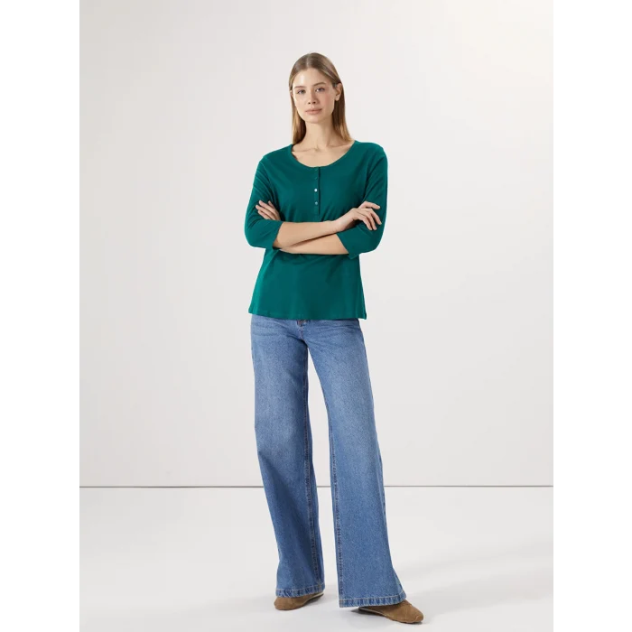 LCWAIKIKI Basic Yeşil Bisiklet Yaka Kadın Tişört