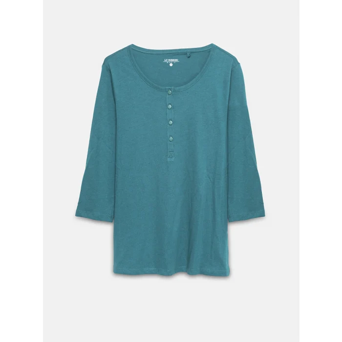 LCWAIKIKI Basic Yeşil Bisiklet Yaka Kadın Tişört