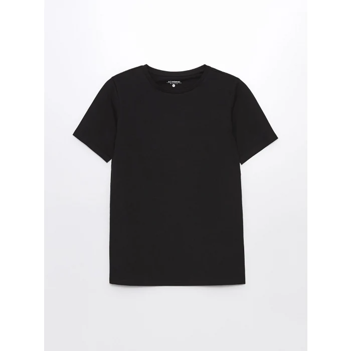 LCWAIKIKI Basic Siyah Bisiklet Yaka Düz Kısa Kollu Kadın Tişört