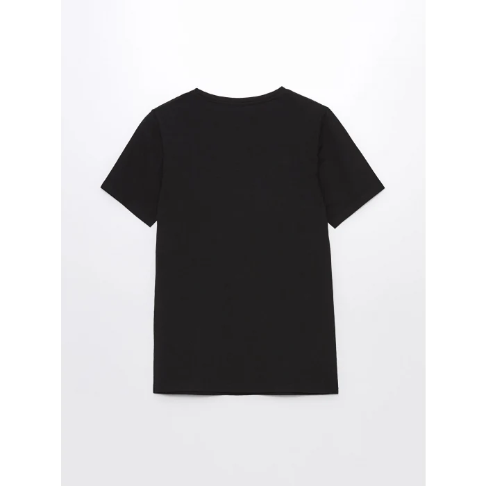 LCWAIKIKI Basic Siyah Bisiklet Yaka Düz Kısa Kollu Kadın Tişört