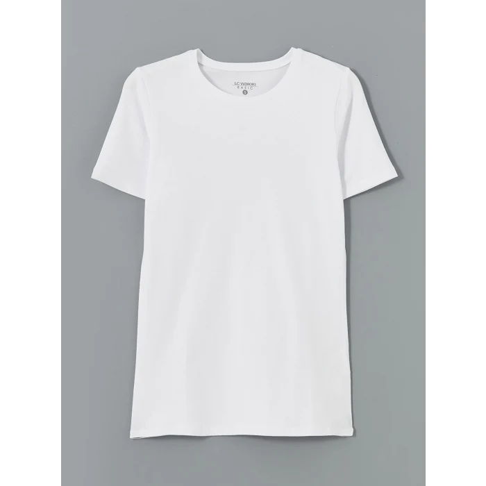 LCWAIKIKI Basic Beyaz Bisiklet Yaka Kadın Tişört