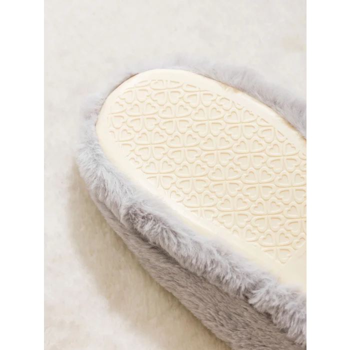 LCW STEPS Gri Kedi Nakışlı Pelüş Kadın Ev Terliği