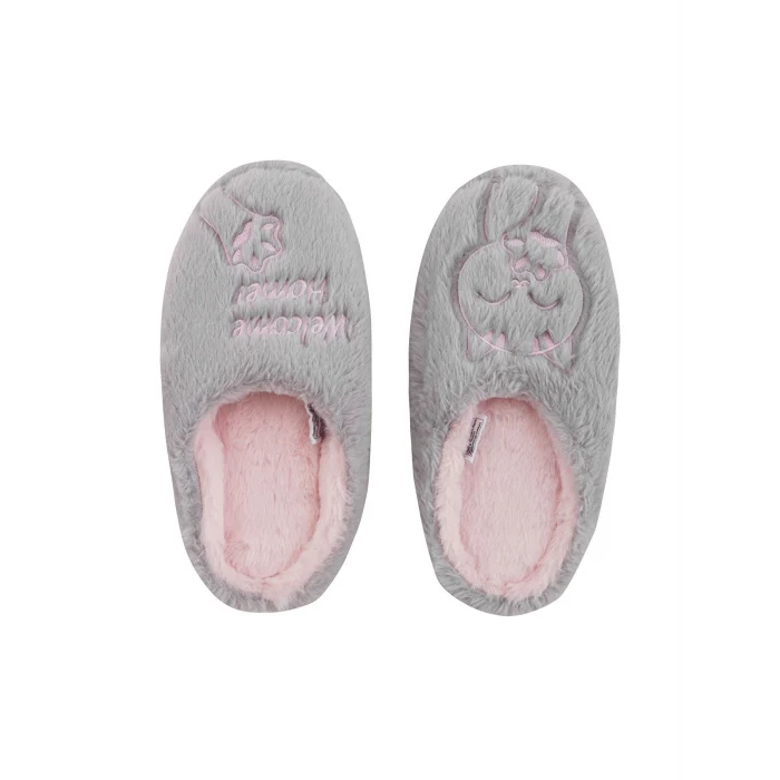 LCW STEPS Gri Kedi Nakışlı Pelüş Kadın Ev Terliği