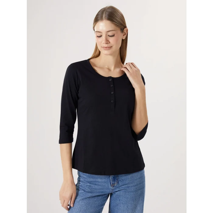 LCWAIKIKI Basic Siyah Bisiklet Yaka Kadın Tişört