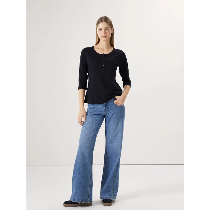 LCWAIKIKI Basic Siyah Bisiklet Yaka Kadın Tişört