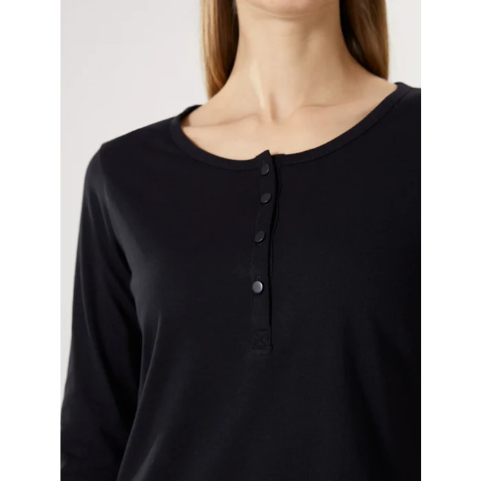 LCWAIKIKI Basic Siyah Bisiklet Yaka Kadın Tişört