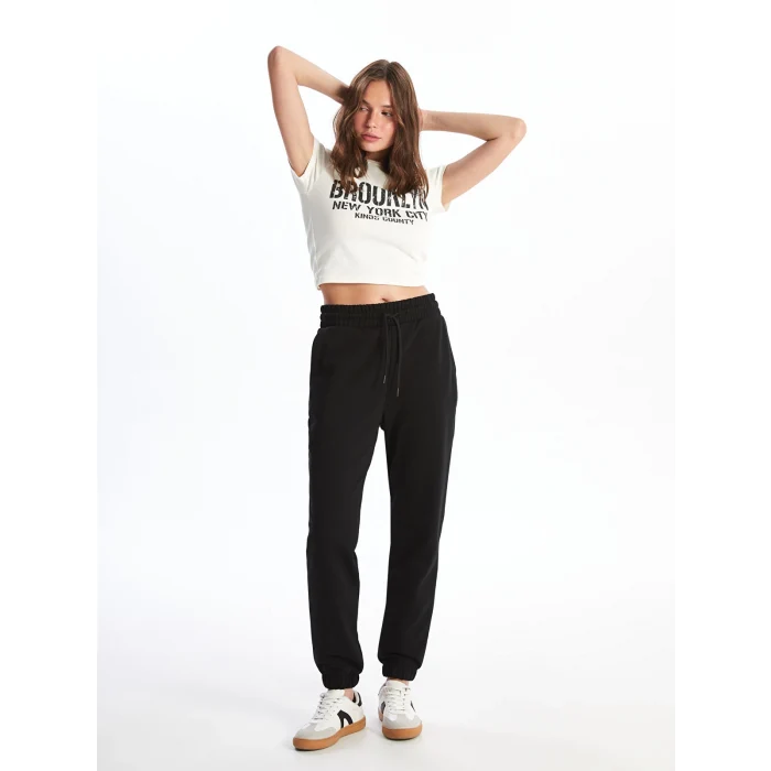 XSIDE Siyah Kadın Beli Lastikli Düz Jogger Eşofman Altı