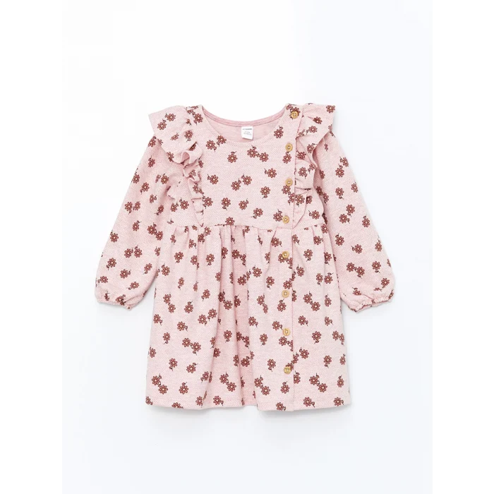 LCW Kids Kirmizi Bisiklet Yaka Çiçekli Kız Bebek Elbise