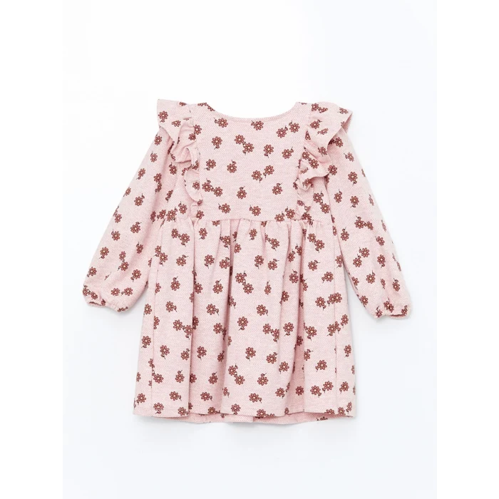 LCW Kids Kirmizi Bisiklet Yaka Çiçekli Kız Bebek Elbise