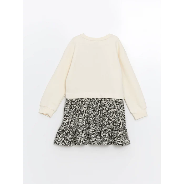 LCW Kids Ekru Bisiklet Yaka Kız Çocuk Elbise