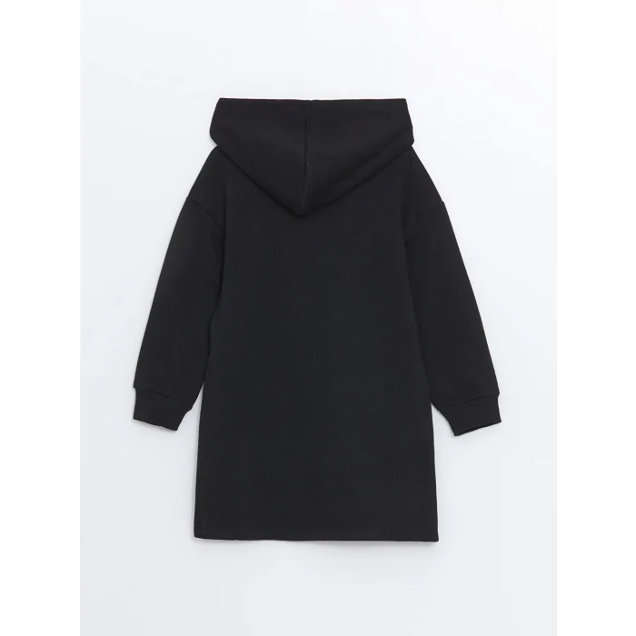 LCW Kids Siyah Kapüşonlu Kız Çocuk Elbise