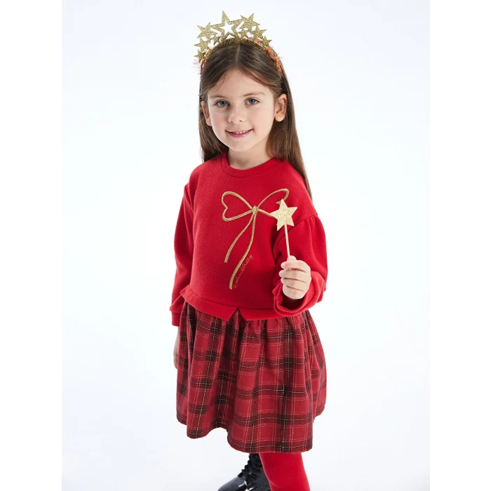 LCW Kids Kirmizi Bisiklet Yaka Kız Çocuk Elbise