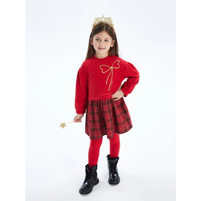 LCW Kids Kirmizi Bisiklet Yaka Kız Çocuk Elbise
