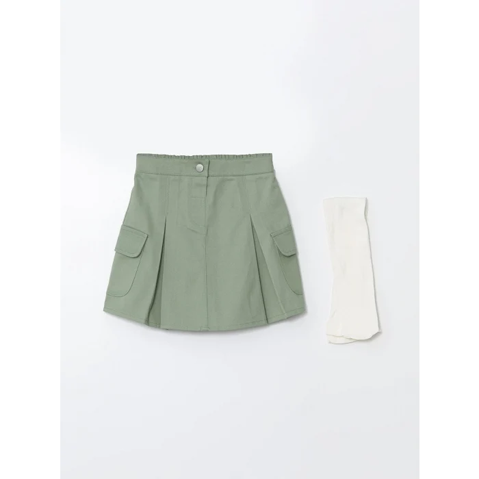 LCW Kids Yeşil Beli Lastikli Kız Çocuk Etek ve Külotlu Çorap 2li Takım