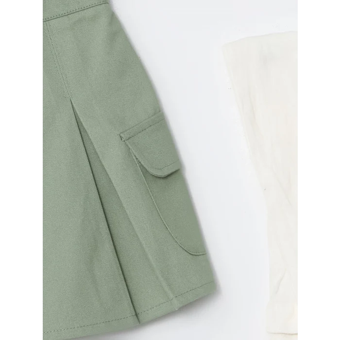 LCW Kids Yeşil Beli Lastikli Kız Çocuk Etek ve Külotlu Çorap 2li Takım