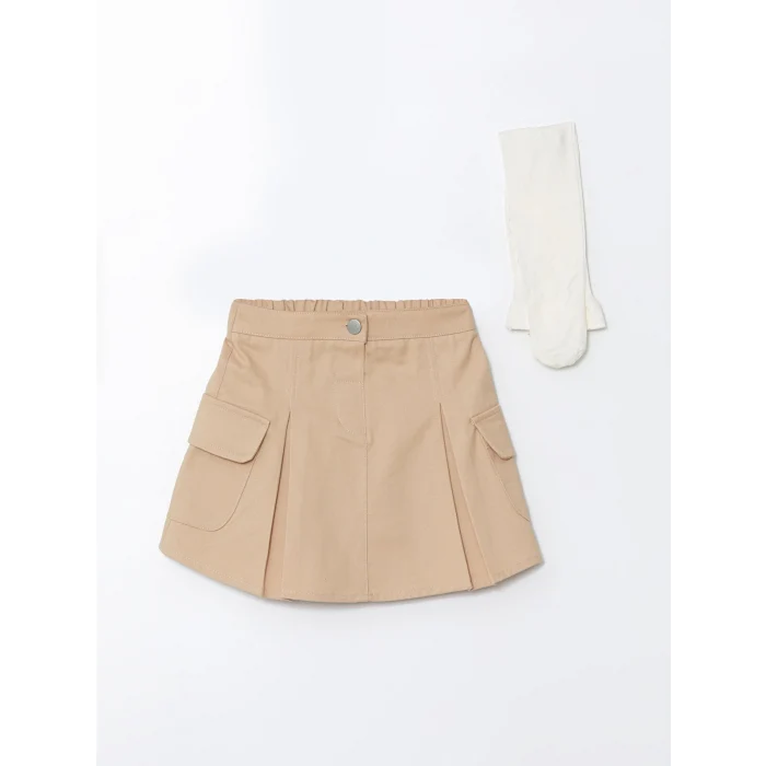 LCW Kids Bej Beli Lastikli Kız Çocuk Etek ve Külotlu Çorap 2li Takım