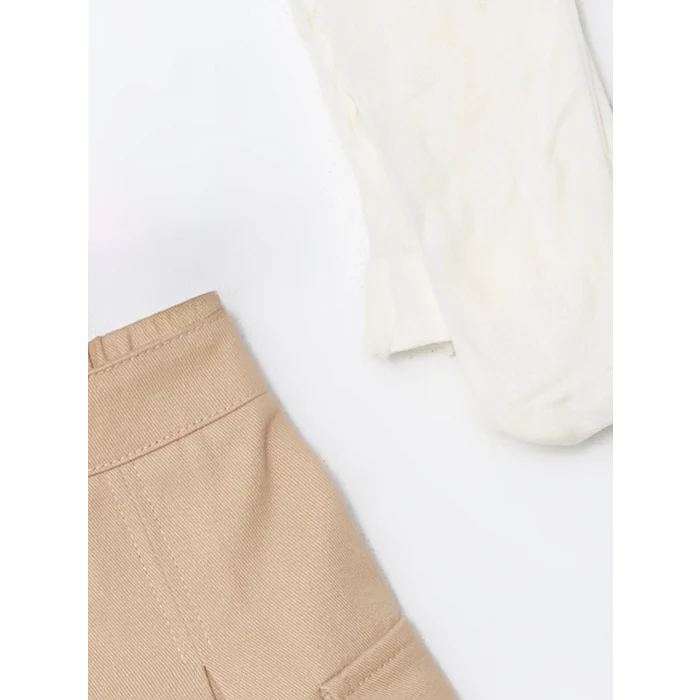 LCW Kids Bej Beli Lastikli Kız Çocuk Etek ve Külotlu Çorap 2li Takım