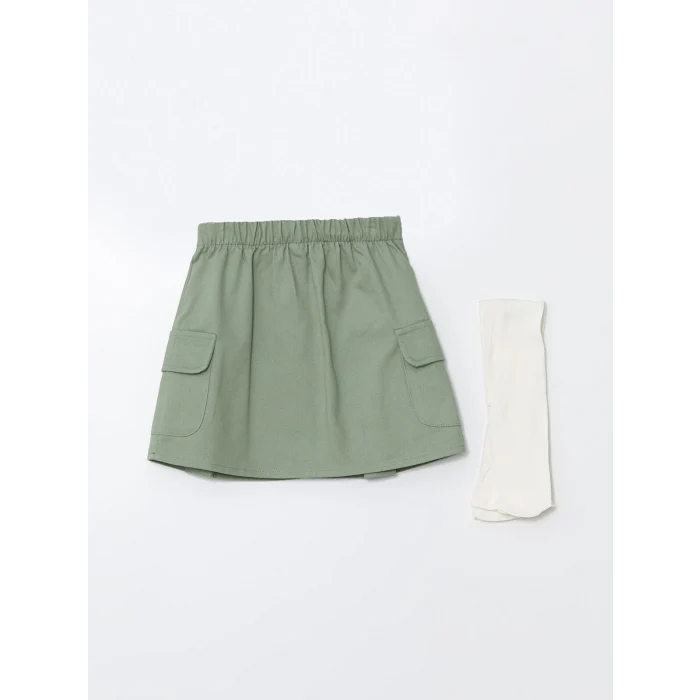 LCW Kids Yeşil Beli Lastikli Kız Çocuk Etek ve Külotlu Çorap 2li Takım