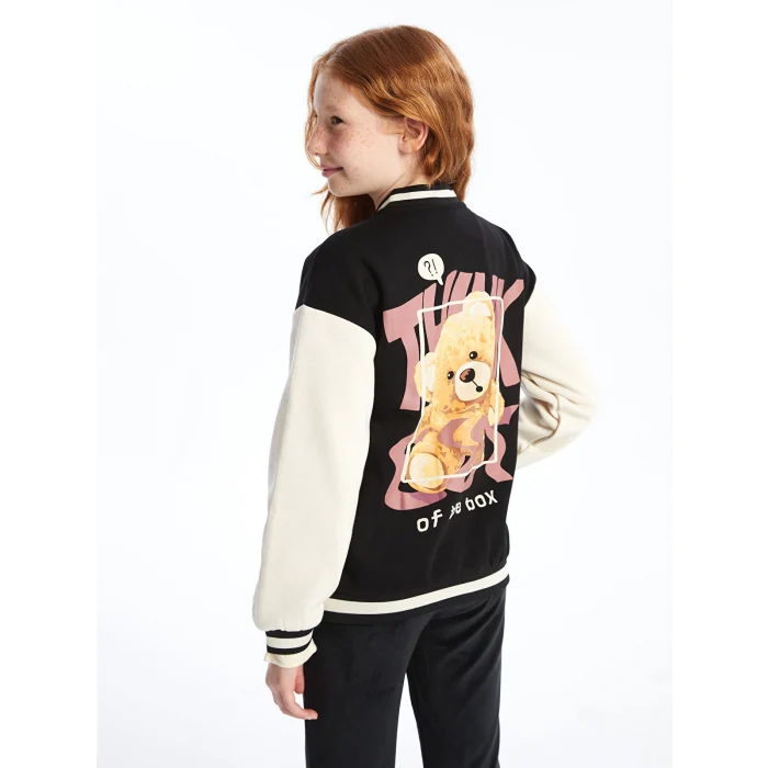 LCW Kids Siyah Baskılı Kız Çocuk Kalın Kolej Ceket