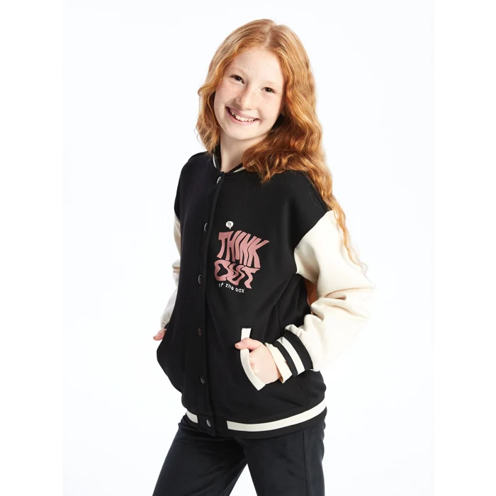 LCW Kids Siyah Baskılı Kız Çocuk Kalın Kolej Ceket