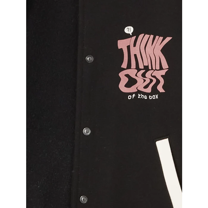 LCW Kids Siyah Baskılı Kız Çocuk Kalın Kolej Ceket