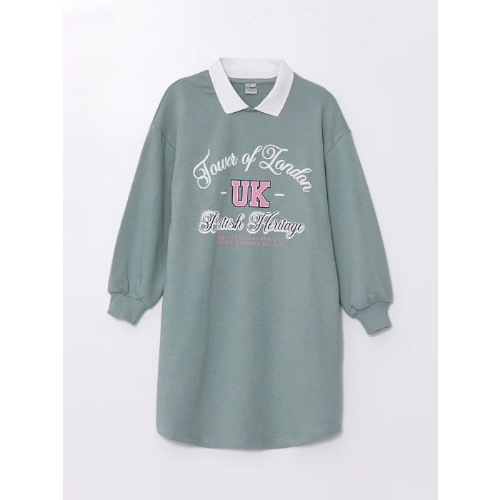 LCW Kids Yeşil Polo Yaka Kız Çocuk Elbise