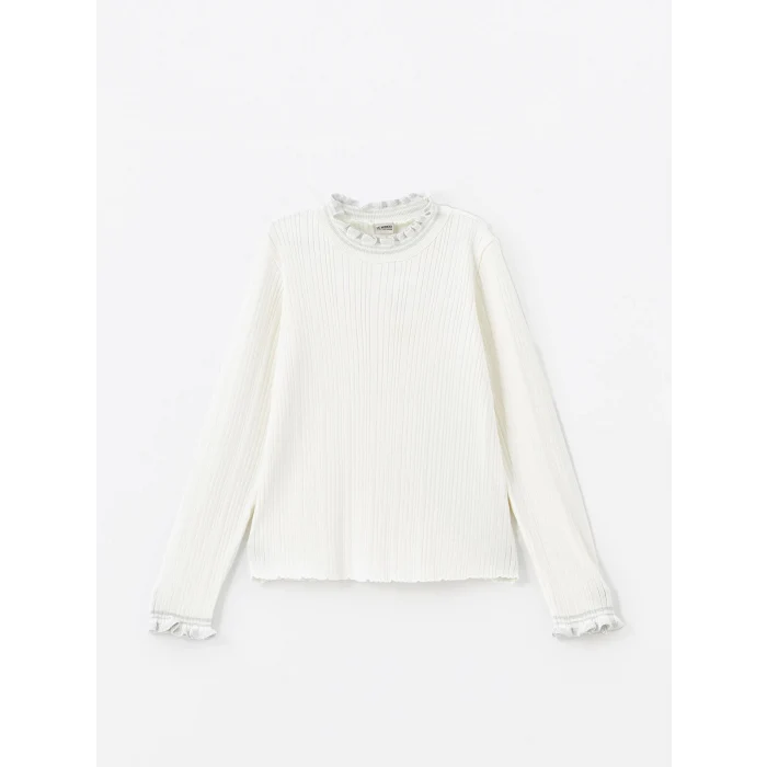 LCW Kids Ekru Dik Yaka Uzun Kollu Kız Çocuk Triko Kazak