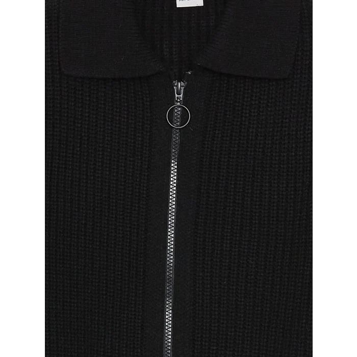 LCW Kids Siyah Polo Yaka Kız Çocuk Triko Hırka