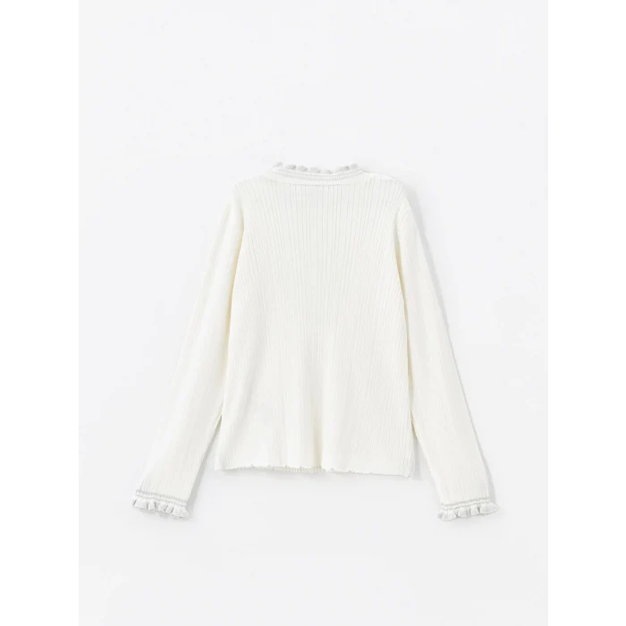 LCW Kids Ekru Dik Yaka Uzun Kollu Kız Çocuk Triko Kazak