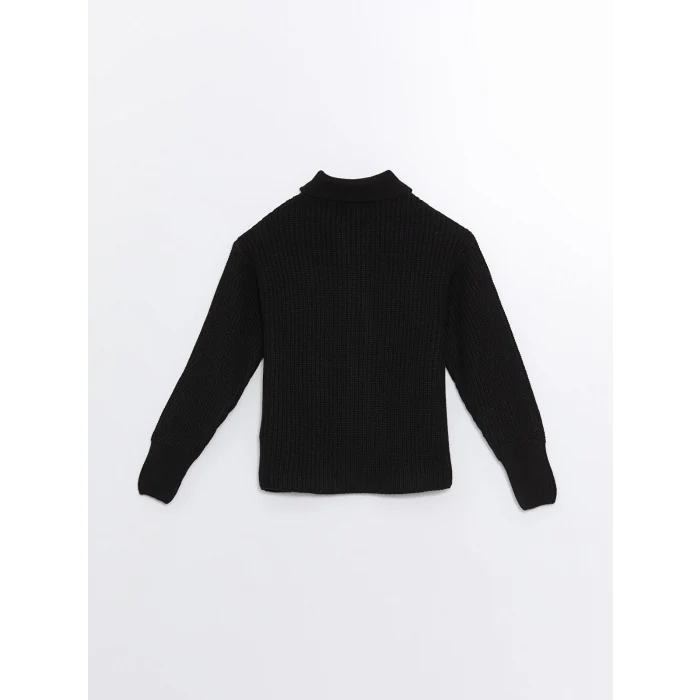 LCW Kids Siyah Polo Yaka Kız Çocuk Triko Hırka