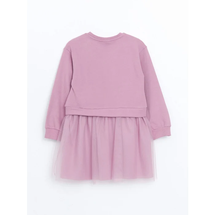 LCW Kids Lila Bisiklet Yaka Baskılı Kız Çocuk Elbise