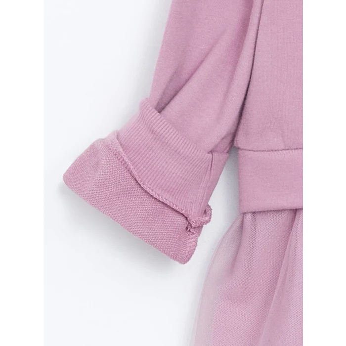 LCW Kids Lila Bisiklet Yaka Baskılı Kız Çocuk Elbise