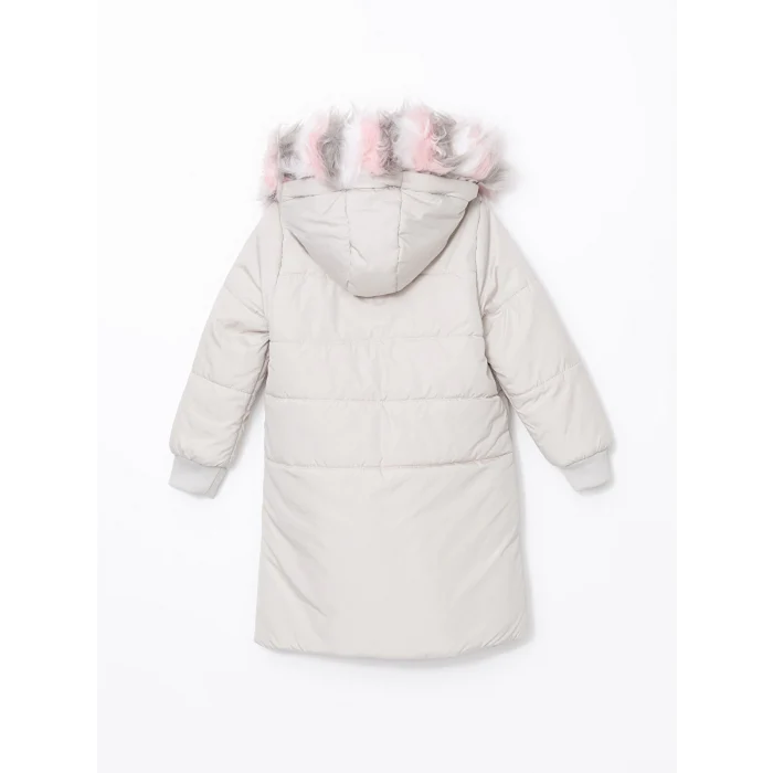 LCW Kids Gri Kapüşonlu Kız Çocuk Kaban