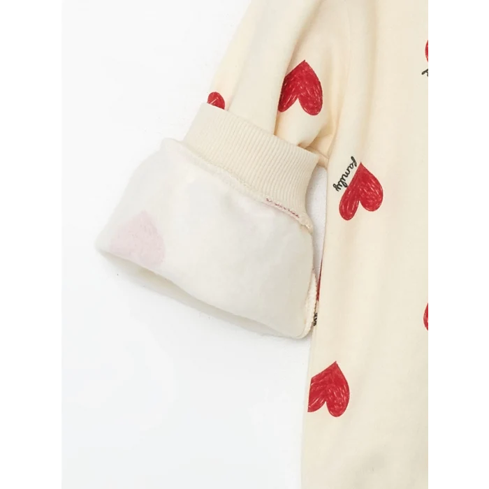 LCW Kids Ekru Kapüşonlu Uzun Kollu Kız Bebek Fermuarlı Sweatshirt