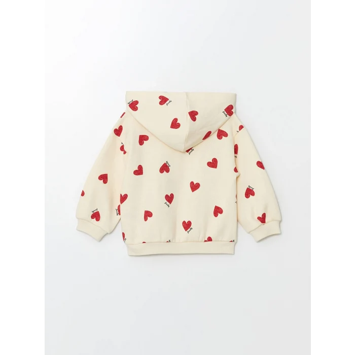 LCW Kids Ekru Kapüşonlu Uzun Kollu Kız Bebek Fermuarlı Sweatshirt