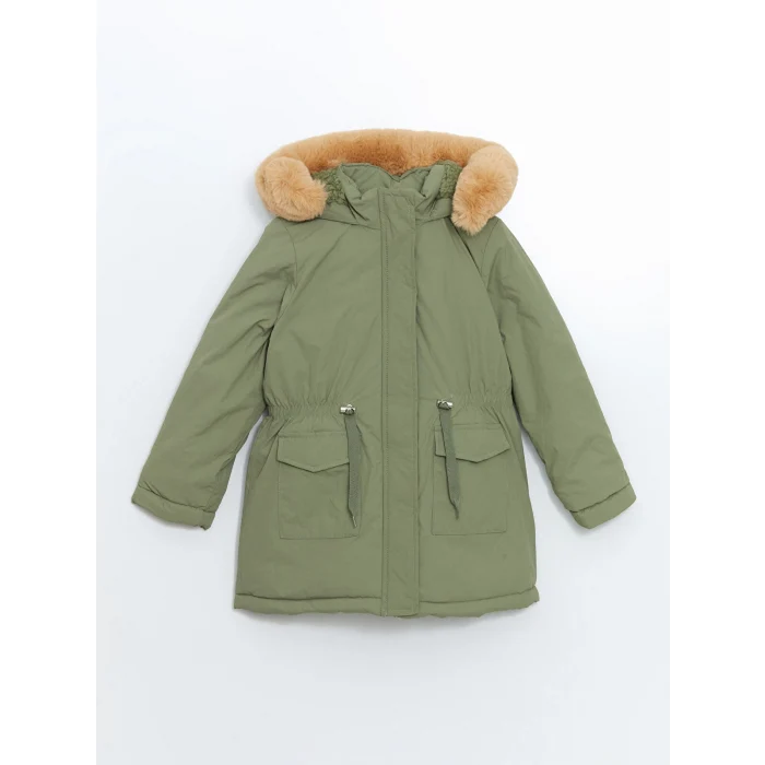 LCW Kids Yeşil Kapüşonlu Kız Çocuk Kaban