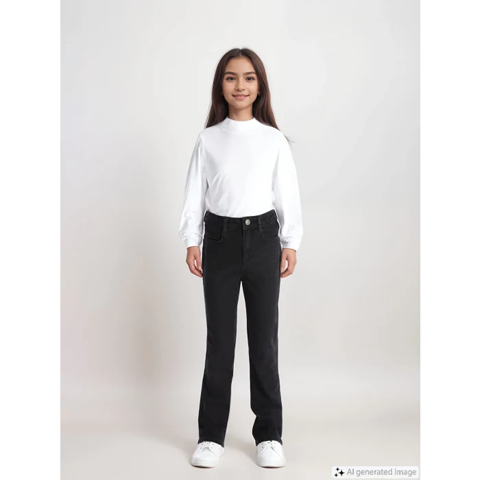 LCW Kids Siyah Beli Ayarlanabilir Lastikli Kız Çocuk Jean Pantolon