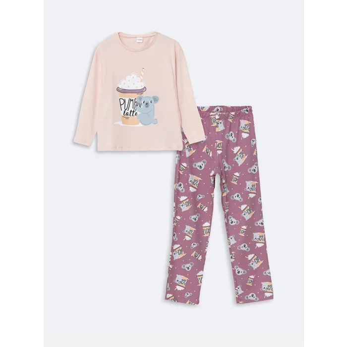 LCW Kids Lila Bisiklet Yaka Kız Çocuk Pijama Takımı