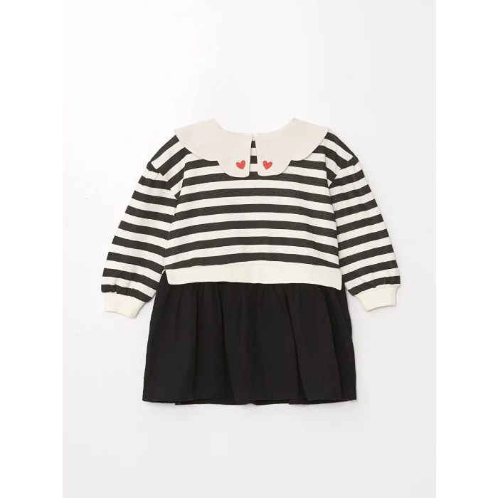 LCW Kids Siyah Bisiklet Yaka Uzun Kollu Baskılı Kız Çocuk Elbise