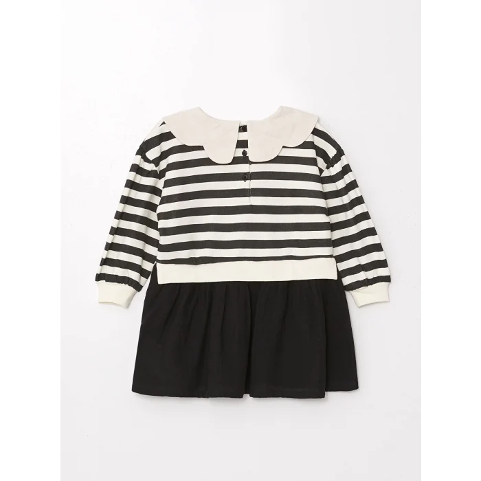 LCW Kids Siyah Bisiklet Yaka Uzun Kollu Baskılı Kız Çocuk Elbise