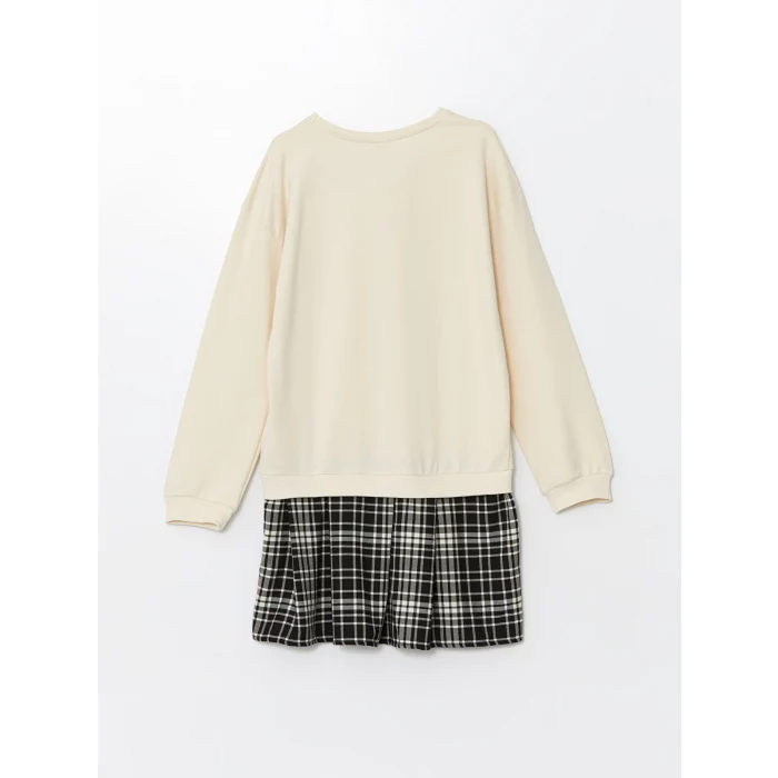 LCW Kids Bej Bisiklet Yaka Kız Çocuk Elbise