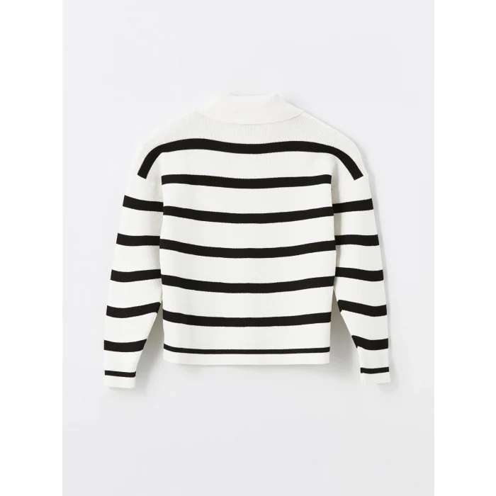 LCW Kids Ekru Çizgili Kız Çocuk Triko Kazak