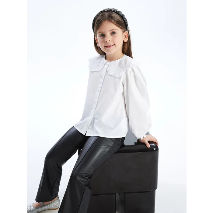 LCW Kids Beyaz Bebe Yaka Uzun Kollu Basic Kız Çocuk Gömlek