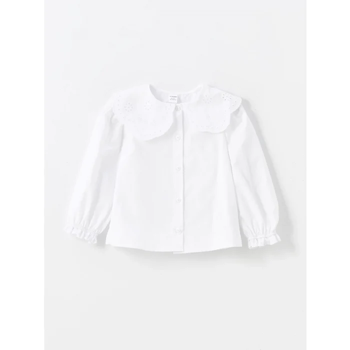 LCW Kids Beyaz Bebe Yaka Uzun Kollu Basic Kız Çocuk Gömlek